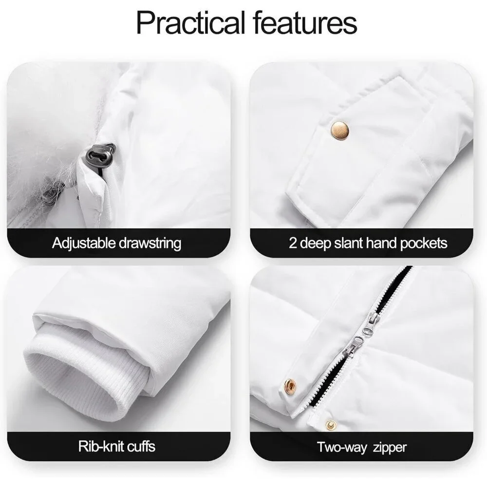 Women's White Winter Warm Long Drawstring Waterproof Snow Puffer Jacket